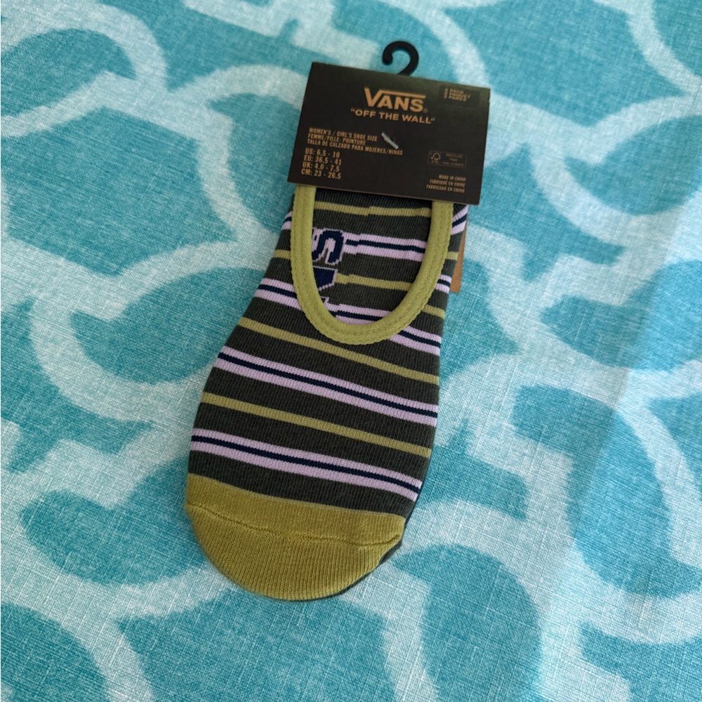 Vans Women’s Olive and Purple Striped No-Show Socks